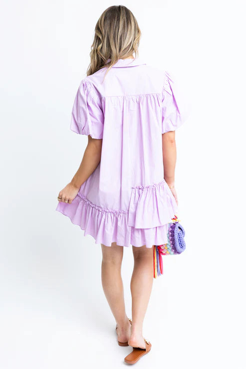 Solid Ruffle Bottom Shirt Dress