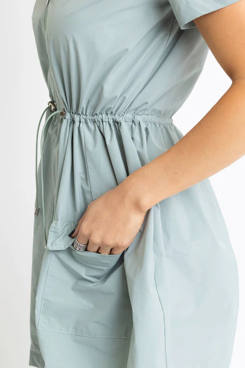 Solid Pocket Cinch Waist Dress