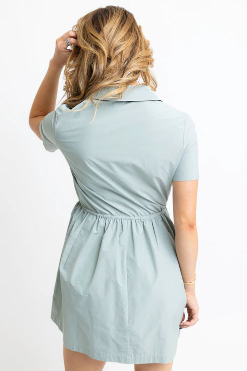 Solid Pocket Cinch Waist Dress