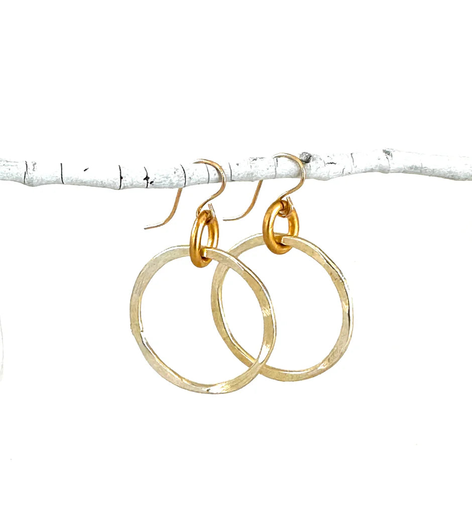 Gold hammered hoops - small