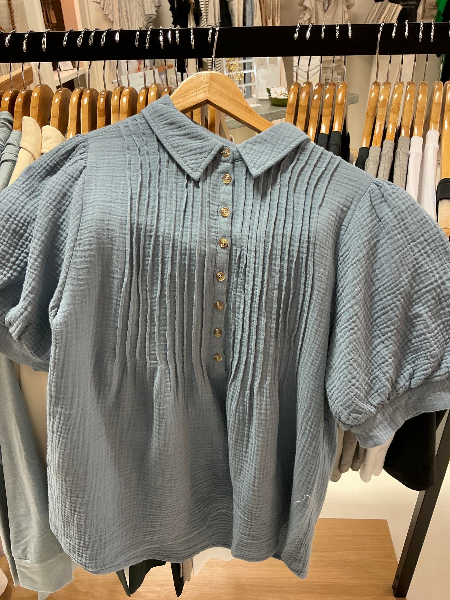 Chambray blue flowy top