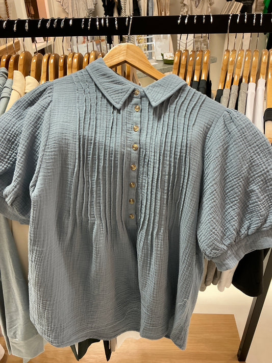 Chambray blue flowy top