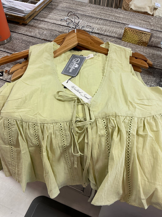 Tie front sleeveless peplum top pistachio