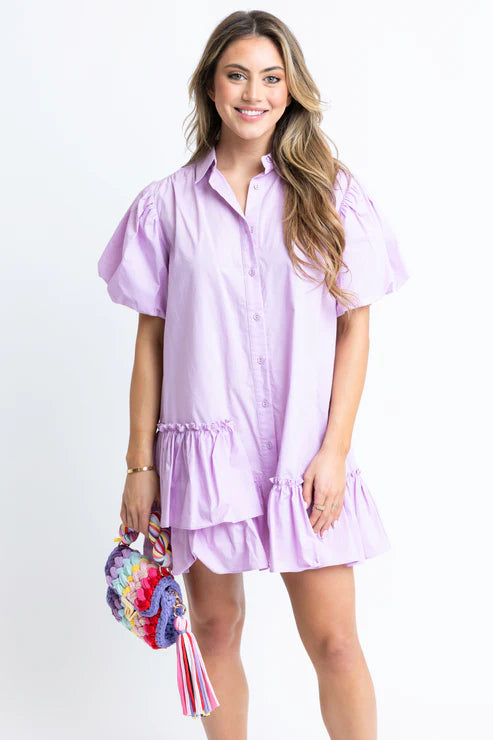 Solid Ruffle Bottom Shirt Dress