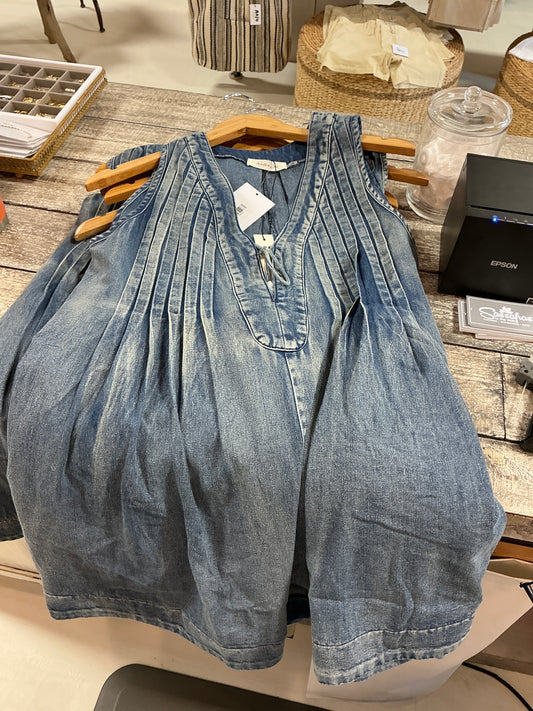 Tie with pleated denim romper