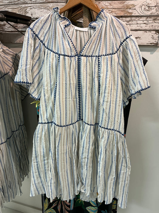 Stripe Neutral linen tier dress