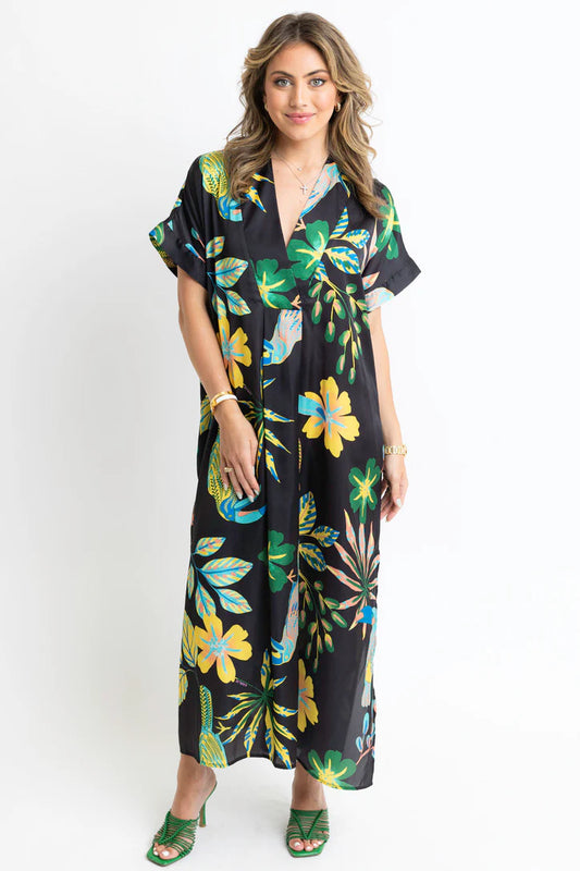 Toucan Jungle Vneck Kaftan Maxi Dress
