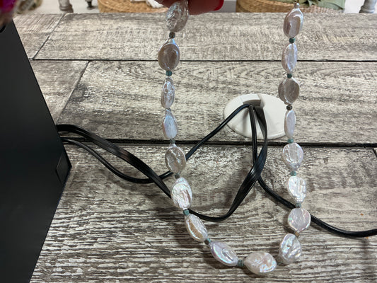 Coin pearl & brass necklace