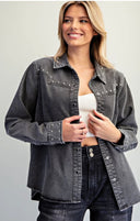 Washed Studded Western Denim Jacket