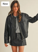 Washed leather zip up jacket