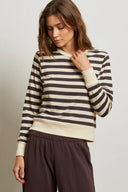 Ribbed L/S crew neck mocha stripe