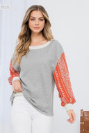 Print sleeve knit top