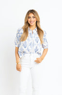 French Vintage Floral Button Down Trim Top