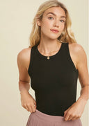 Sleeveless Fitted Ribbed Black Tank