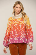 Cream Abstract Pattern Turtle Neck Sweater