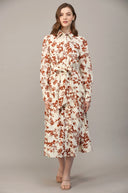 Ivory Brown Button Front Dress