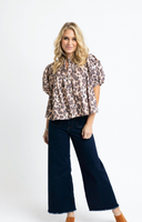 Leopard Denim Pleat Top