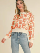 Cream and Tangerine Flower Sweater