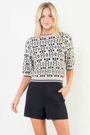 Short Sleeve Abstract Knit Top
