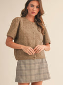Short Sleeve Mocha Button Up Sweater