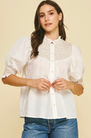 Embroidered Button Down Blouse