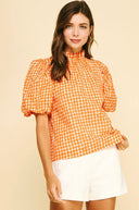 Orange/White Puff Sleeve Top