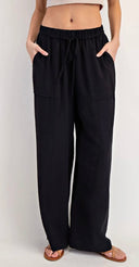 Black Belted Straight leg Casual Pants
