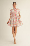 Fuchsia Floral Mix with Tie Dress