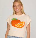 Orange Print Knit Sweater