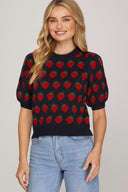 Strawberry Puff Sleeve Knit Top