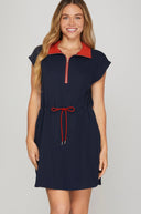 Knit Zip Up Collared Mini Dress