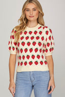 Strawberry Puff Sleeve Knit Top