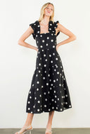 Fluttered Sleeve Black and White Polka Dot Dress