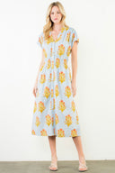 THML Short Sleeve Blue Striped Floral Dress
