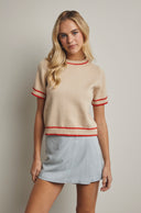 Natural/Poppy Short Sleeve Sweater