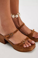Free People Beck Buckle Clog in Cognac Suede