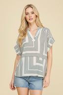 Pinch Geometric V-Neck Blouse