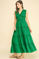 Pinch Ruffled Detail Tiered Maxi Dress