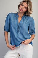 Light Weight Denim V Neck Blouse