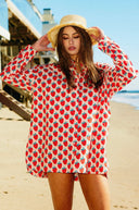 Strawberry Print Oversized Shirt Dress