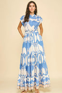 PINCH Blue Multicolored Maxi Dress with Tie