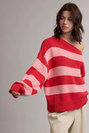 Red and Pink Stripe Knit Sweater