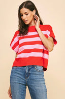 Red and Pink Stripe Sweater Vest