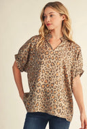Metallic Leopard Print Shirt with Collar