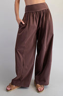 Brown Mineral Washed Wide Leg Pants