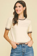 PINCH Contrast Striped Knit Sweater in Ivory/Coco