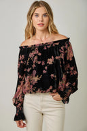 Velvet Floral Bubble Hem Blouse