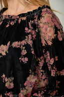Velvet Floral Bubble Hem Blouse