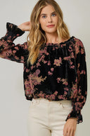 Velvet Floral Bubble Hem Blouse