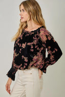 Velvet Floral Bubble Hem Blouse